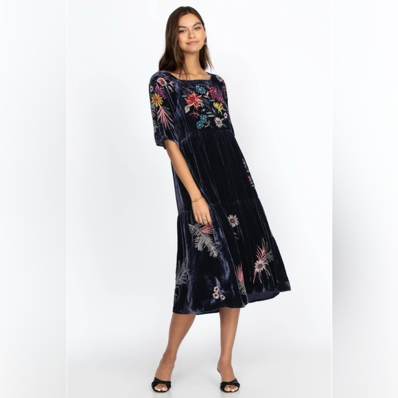 Johnny Was Tiarei Raglan Tiered Floral Embroidered crushed Velvet Midi Dress xl - Picture 2 of 12